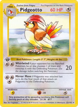 Pidgeotto 22 - Base Set Shadowless 1st Edition