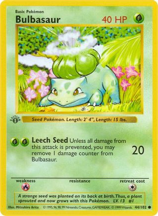 Bulbasaur 44 - Base Set Shadowless 1st Edition