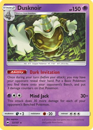 Dusknoir 53/147 - SM Burning Shadows Reverse Holofoil