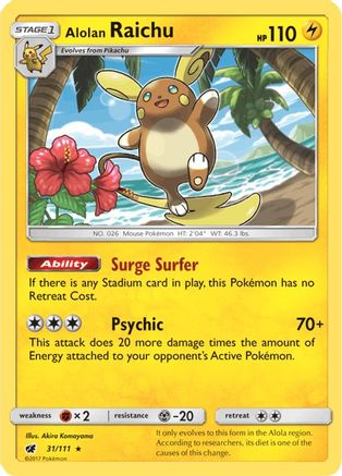 Alolan Raichu 31/111 - SM Crimson Invasion Reverse Holofoil