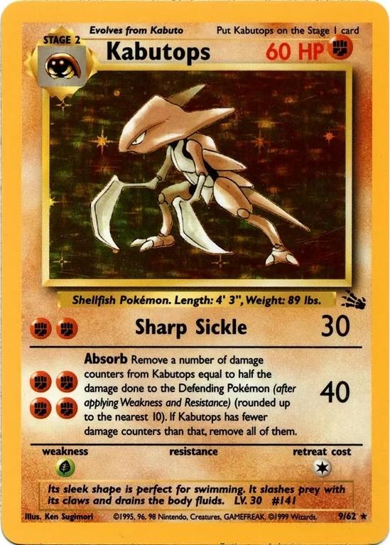 Kabutops (9) 9/62 - Fossil Unlimited Holofoil