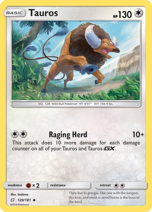 Tauros 129/181 - SM Team Up Reverse Holofoil