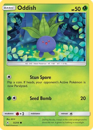 Oddish (5) 5/214 - SM Unbroken Bonds Reverse Holofoil