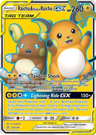 Raichu & Alolan Raichu GX (Full Art) 220/236 - SM Unified Minds Holofoil