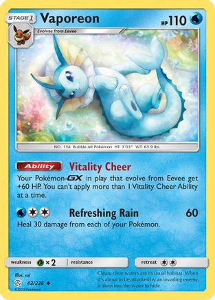 Vaporeon 42/236 - SM Cosmic Eclipse Reverse Holofoil