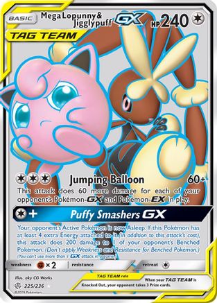 Mega Lopunny & Jigglypuff GX (Full Art) 225/236 - SM Cosmic Eclipse Holofoil