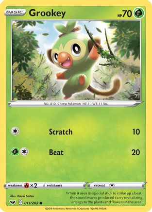 Grookey (011) 11/202 - SWSH01 Sword & Shield Base Set Reverse Holofoil