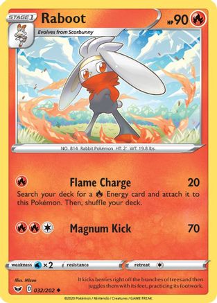 Raboot (032) 32/202 - SWSH01 Sword & Shield Base Set Reverse Holofoil