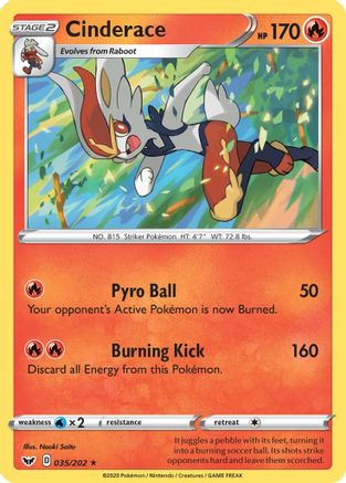 Cinderace (035) 35/202 - SWSH01 Sword & Shield Base Set Reverse Holofoil