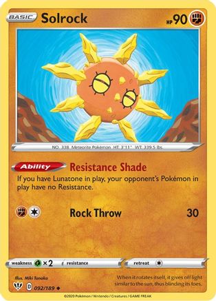Solrock 92/189 - SWSH03 Darkness Ablaze