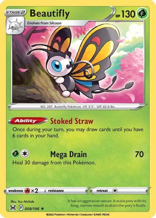 Beautifly 8/196 - SWSH11 Lost Origin Reverse Holofoil