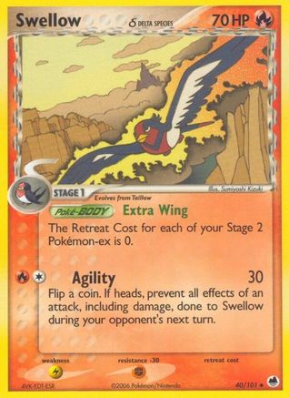 Swellow (Delta Species) 40/101 - Dragon Frontiers Reverse Holofoil