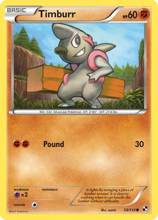 Timburr (58) 58/114 - Black and White Reverse Holofoil