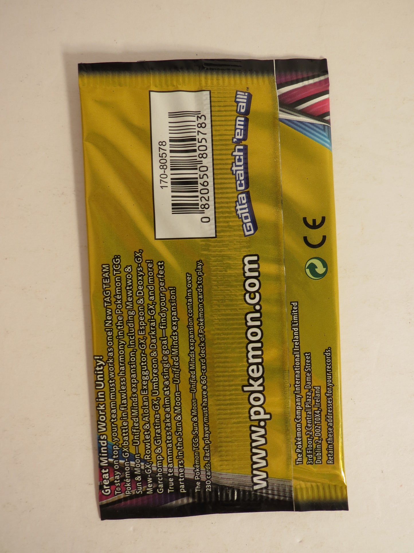 Sun & Moon Unified Minds 3 Card Booster Pack Giratina Garchomp Art Pokemon Sealed