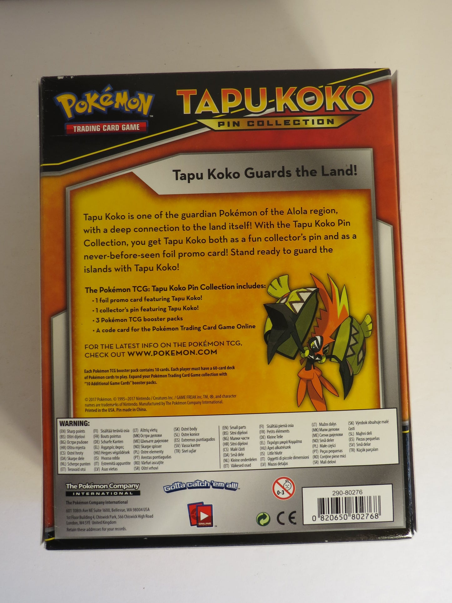 Tapu Koko Pin Collection Box Guardian's Rising Pokemon Sealed