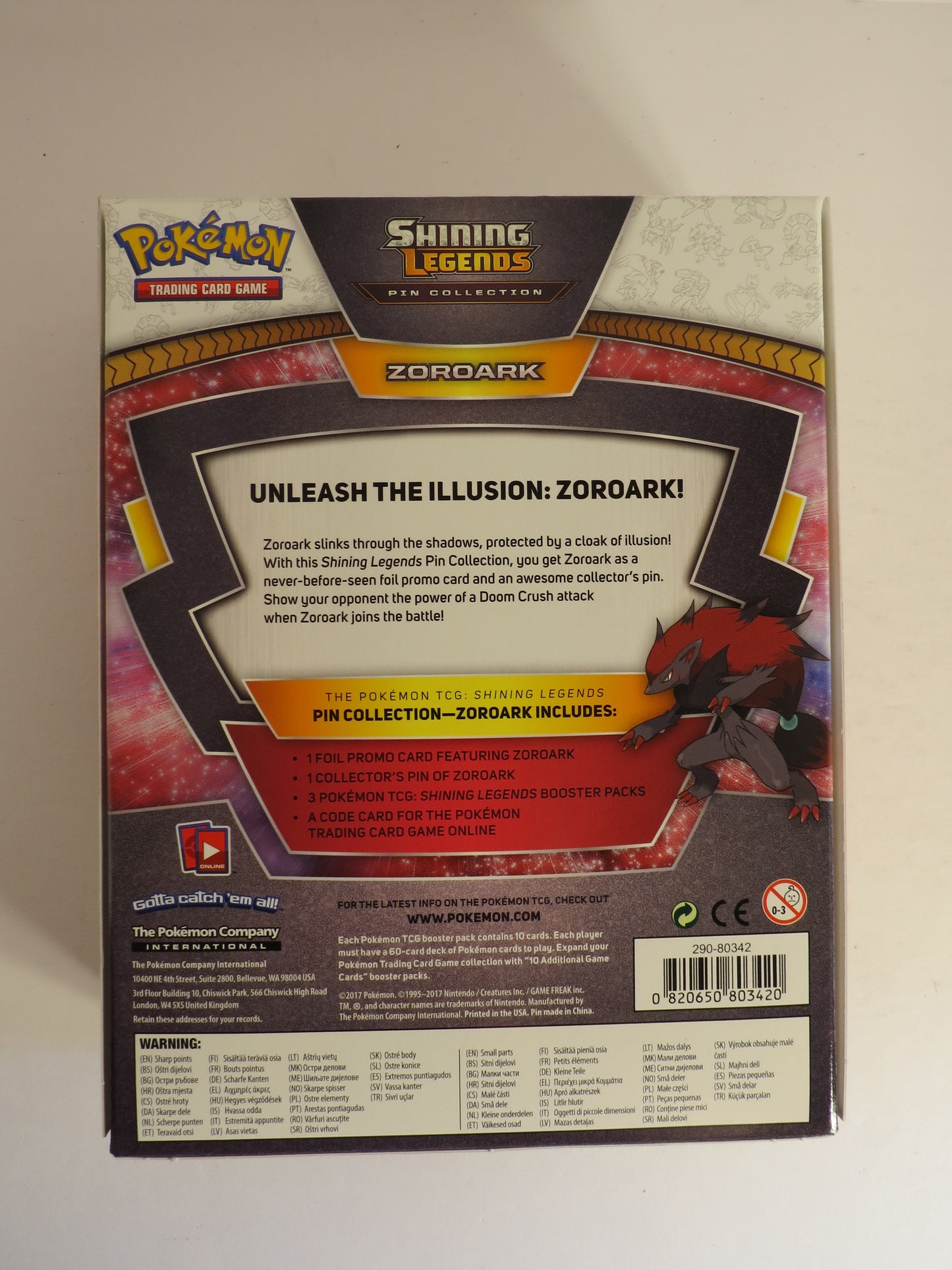 Zoroark Shining Legends Pin Collection Box Pokemon Sealed