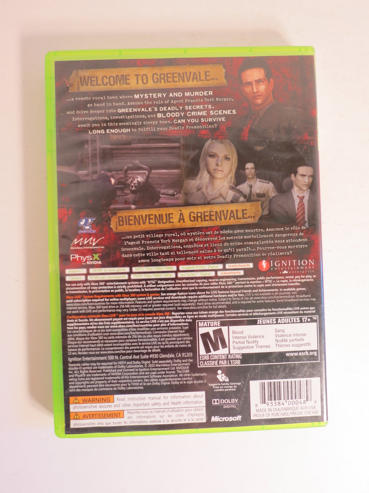Deadly Premonition Xbox 360 Game CB