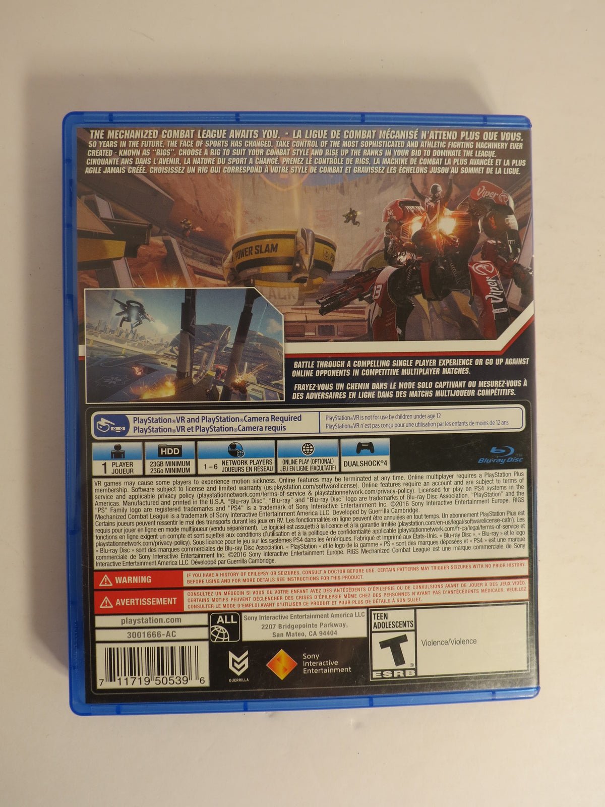 RIGS Mechanized Combat League VR Playstation 4 Game PS4 CB