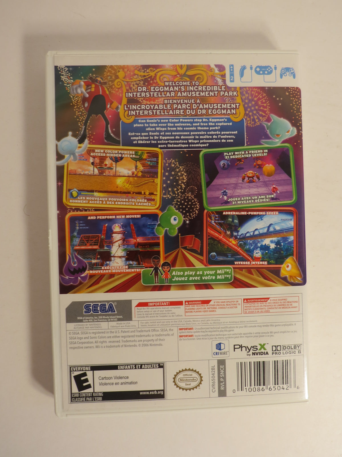 Sonic Colors Nintendo Wii Game CIB