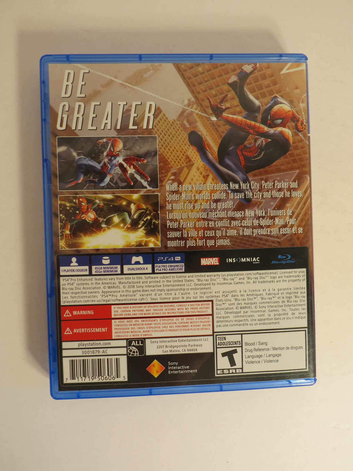 Spider-Man Playstation 4 Game PS4 CIB