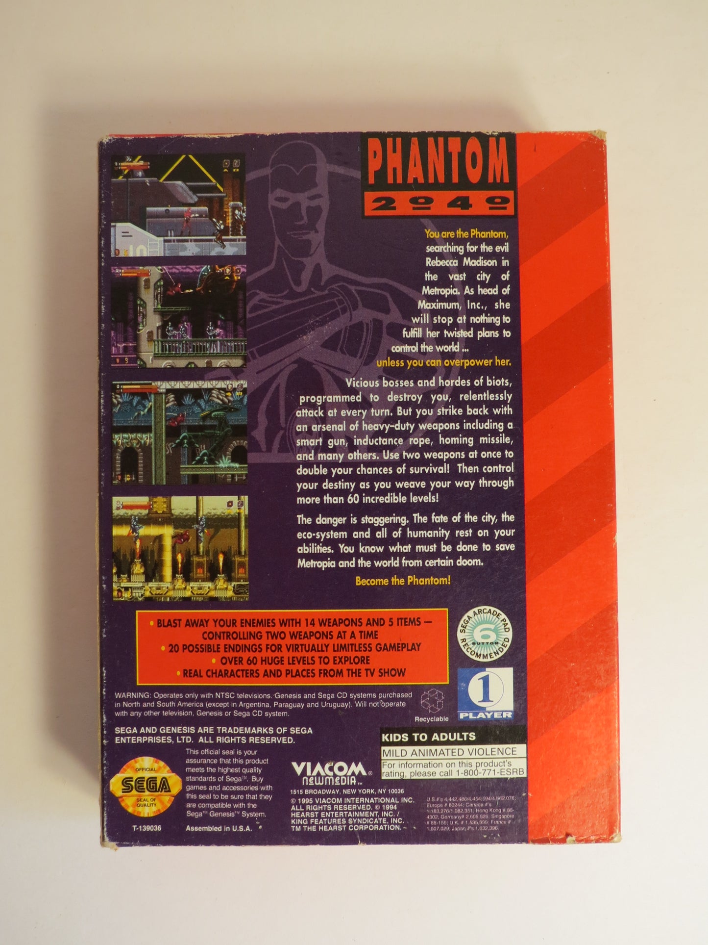 Phantom 2040 Cardboard Sega Genesis Game CIB