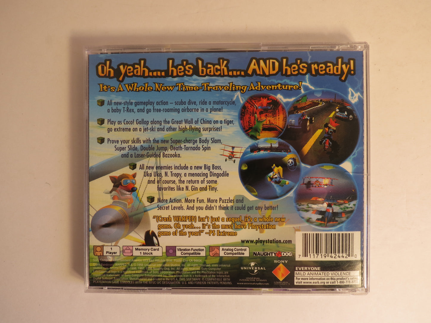 Crash Bandicoot Warped Lenticular Cover Playstation 1 PS1 Game CIB