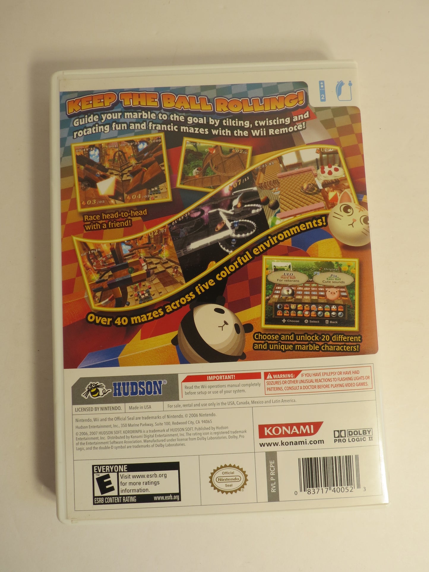 Kororinpa Marble Mania Nintendo Wii Game CIB
