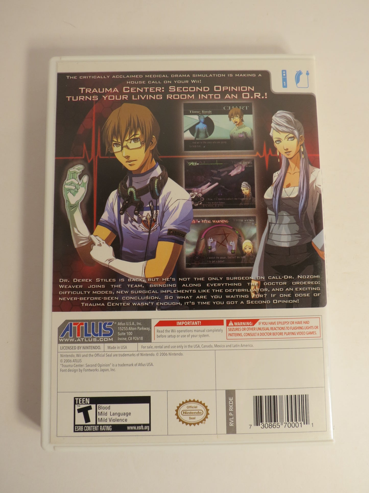 Trauma Center Second Opinion Nintendo Wii Game CIB