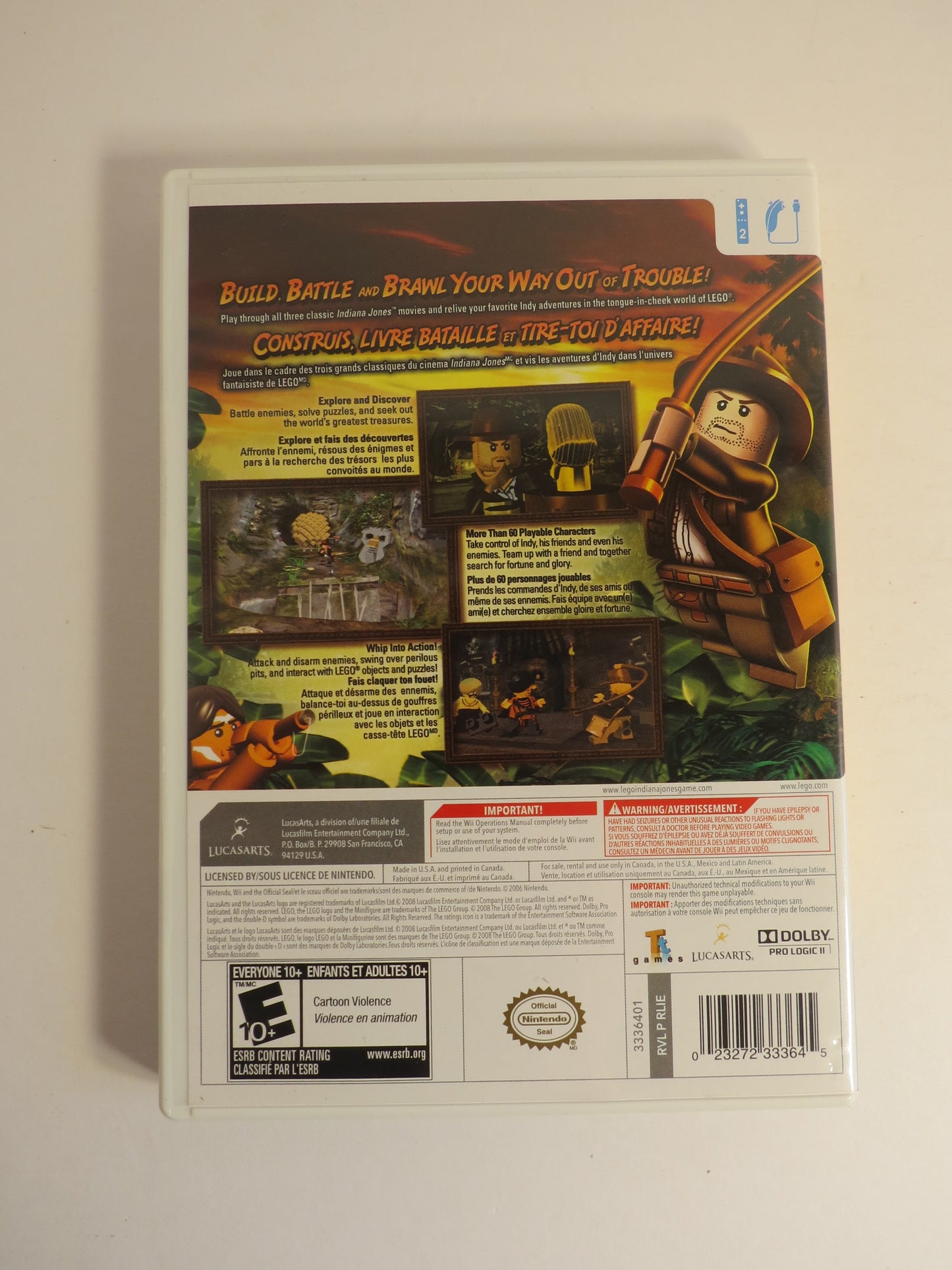 Lego Indiana Jones The Original Adventures Nintendo Wii Game CIB