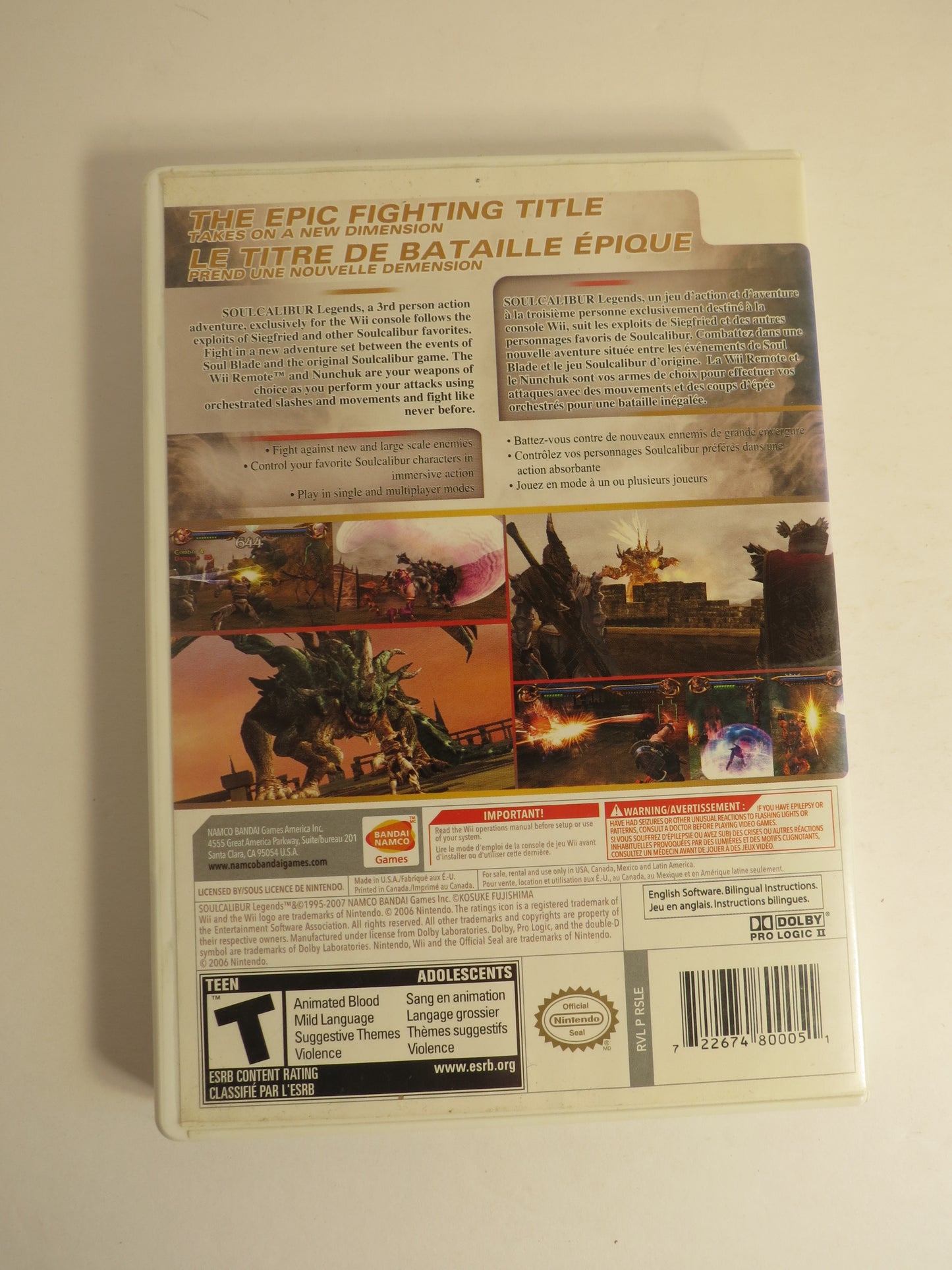 Soulcalibur Legends Nintendo Wii Game CIB