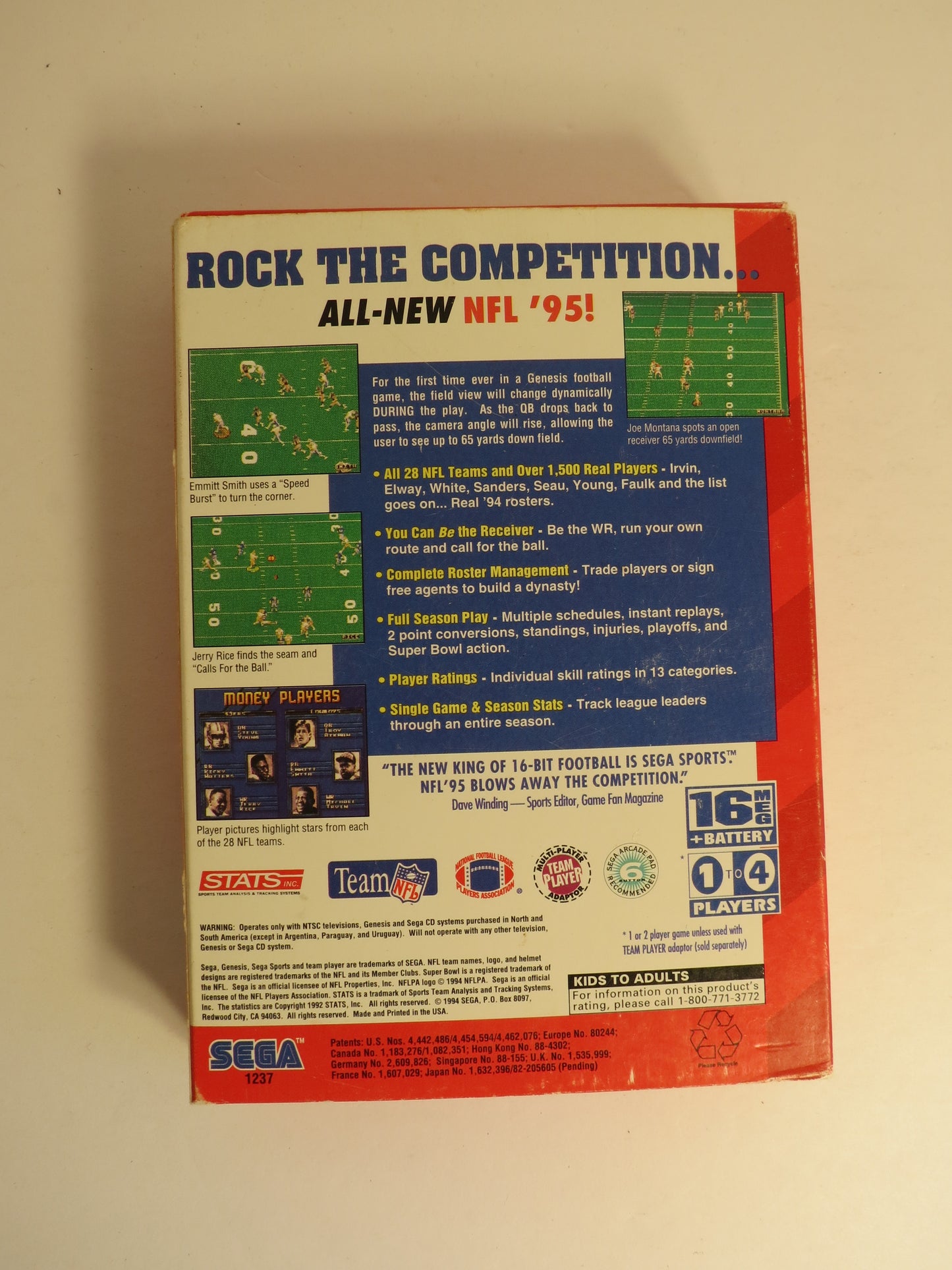 NFL '95 Cardboard Sega Genesis Game CIB