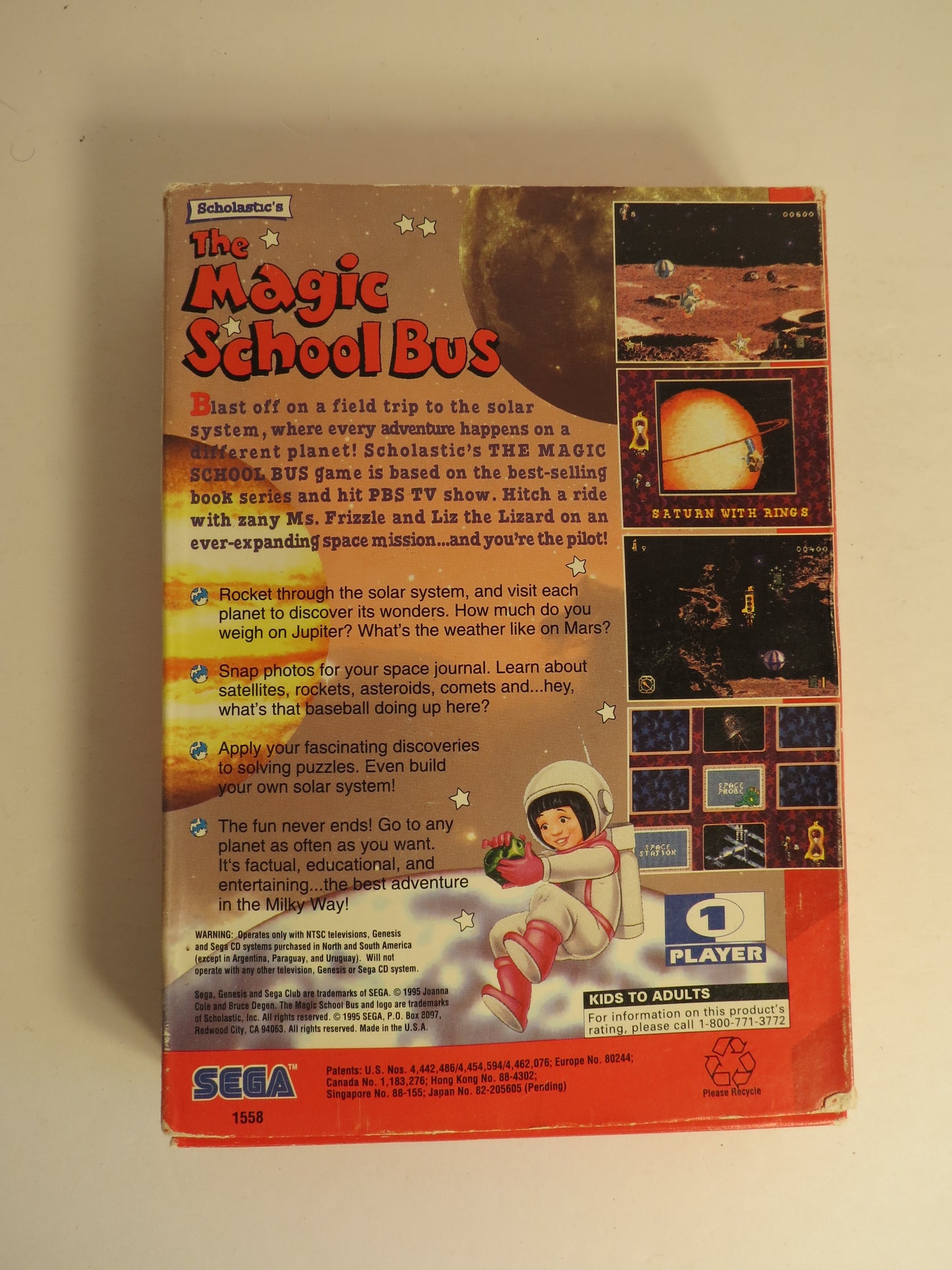 The Magic Schoolbus Space Exploration Cardboard Sega Genesis Game CIB