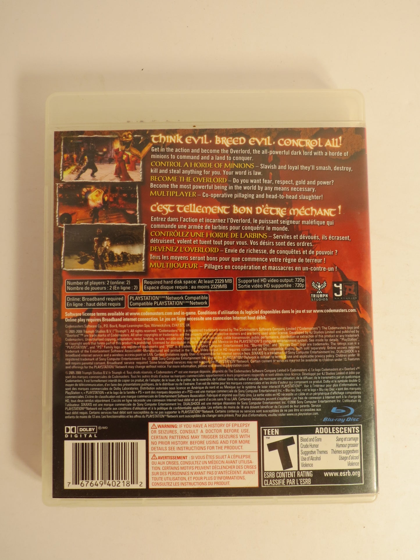 overlord Raising Hell Playstation 3 PS3 Game CB