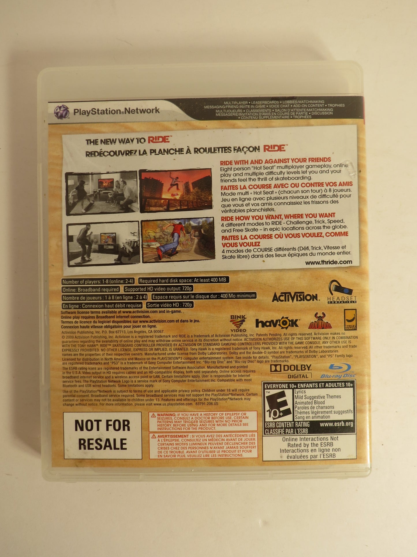 Tony Hawk: Ride Not for Resale Playstation 3 PS3 Game CIB