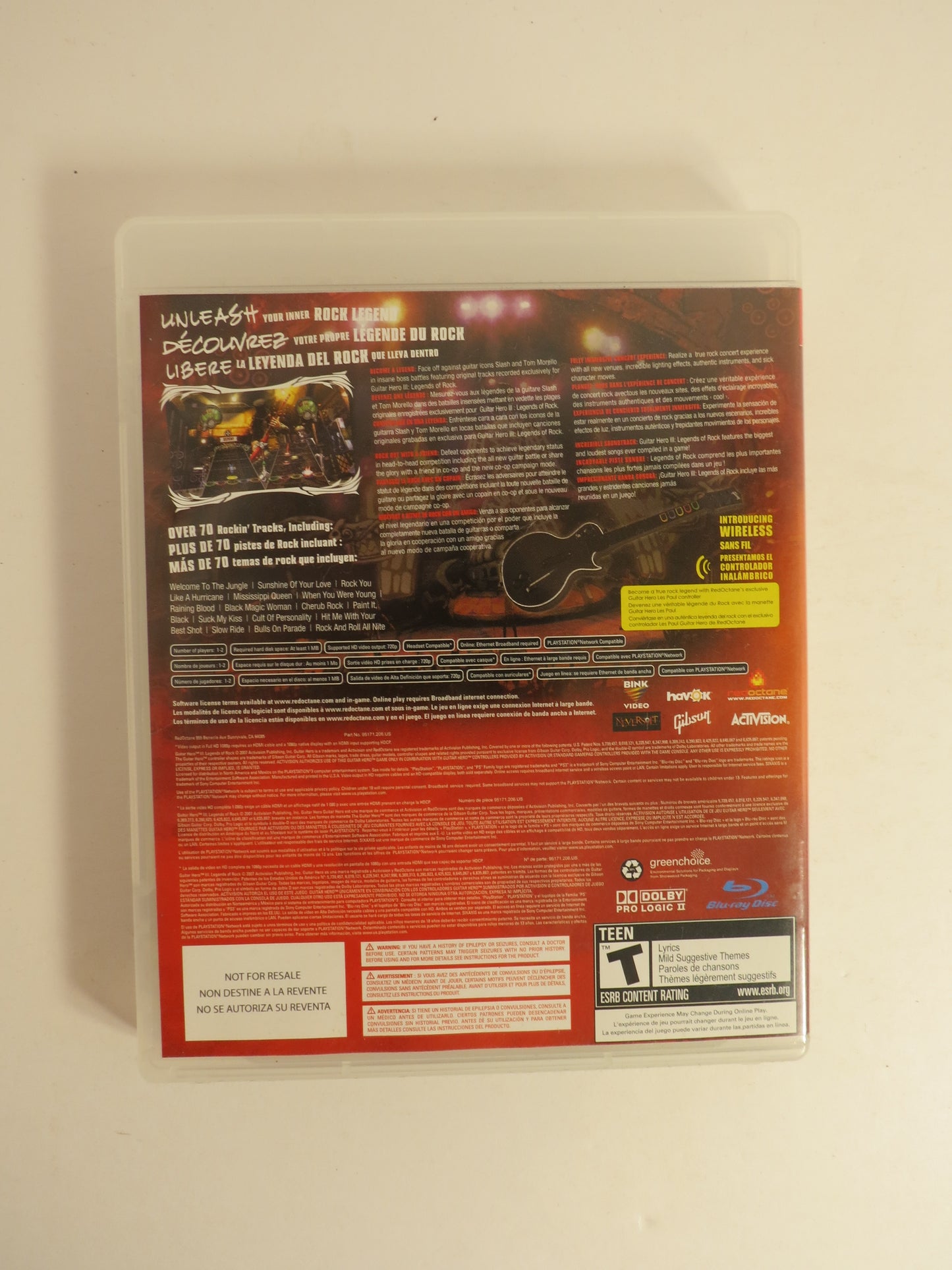 Guitar Hero III Legends of Rock Not For Resale Playstation 3 PS3 Game CIB