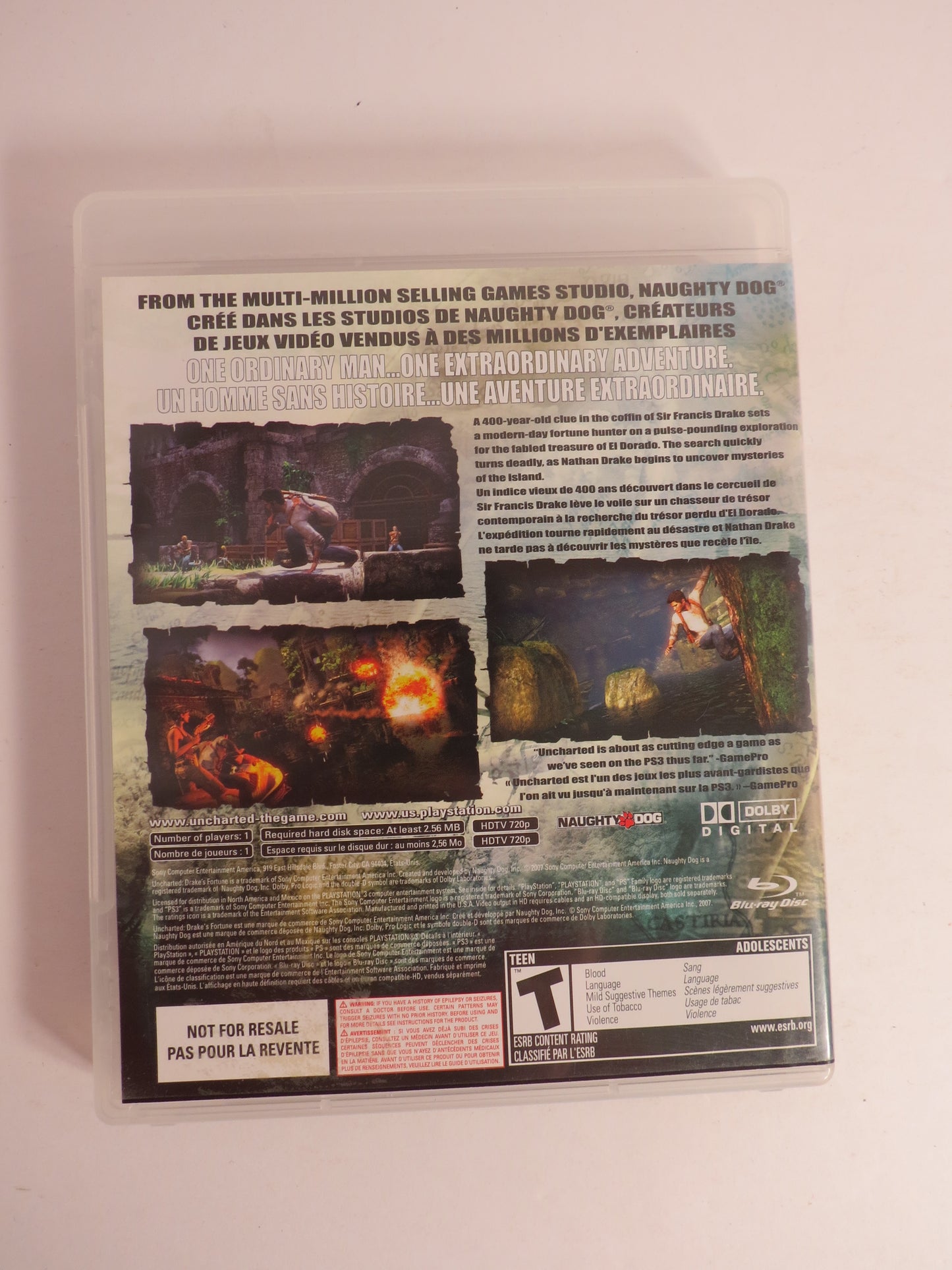Uncharted Drake's Fortune Not for Resale Playstation 3 PS3 Game CIB