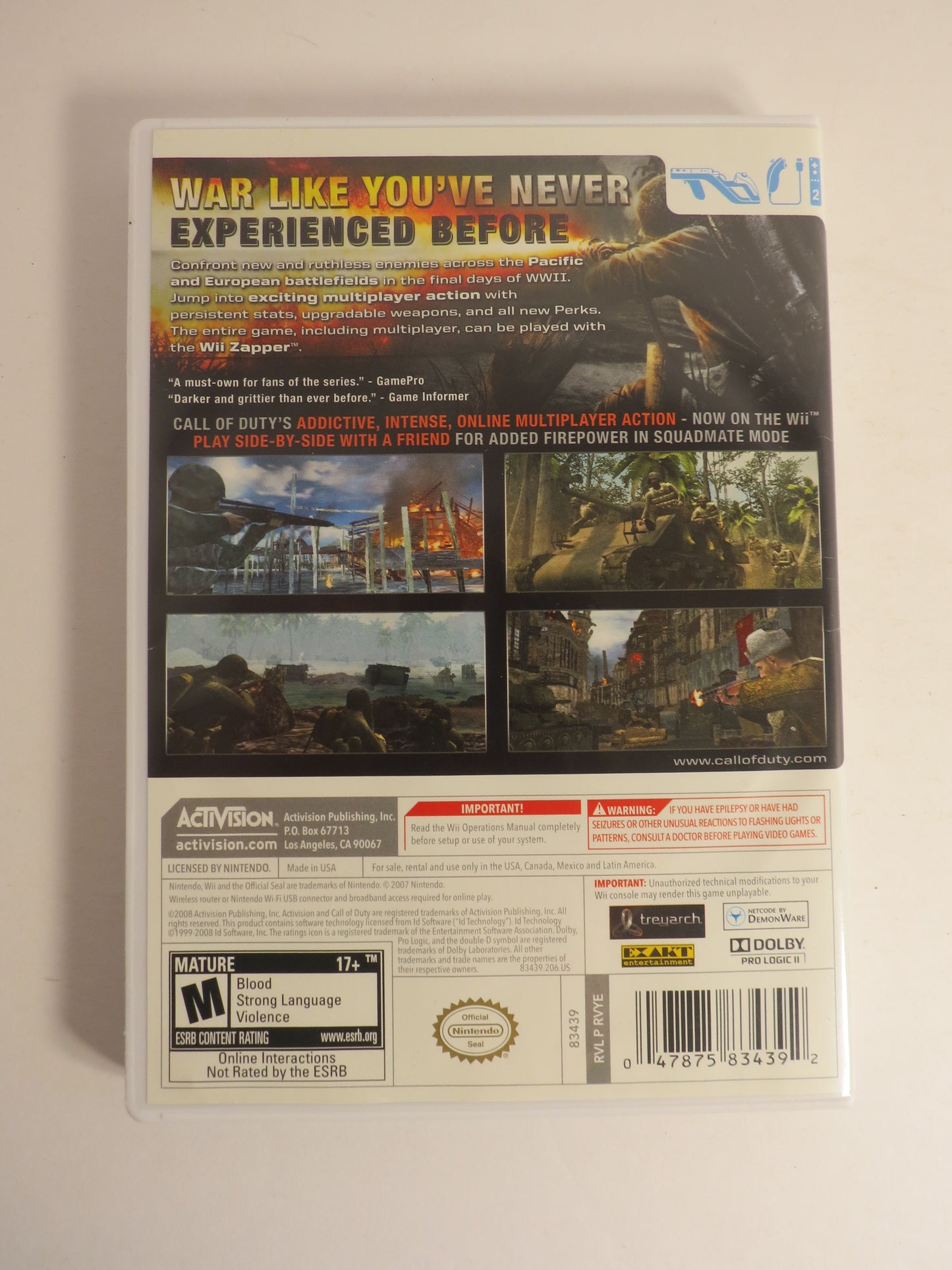 Call of Duty World at War Nintendo Wii Game CB