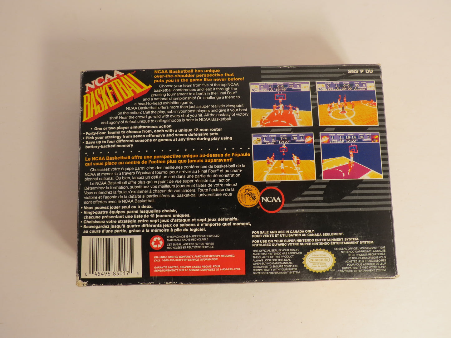 NCAA Basketball Super Nintendo SNES Game CIB Complete