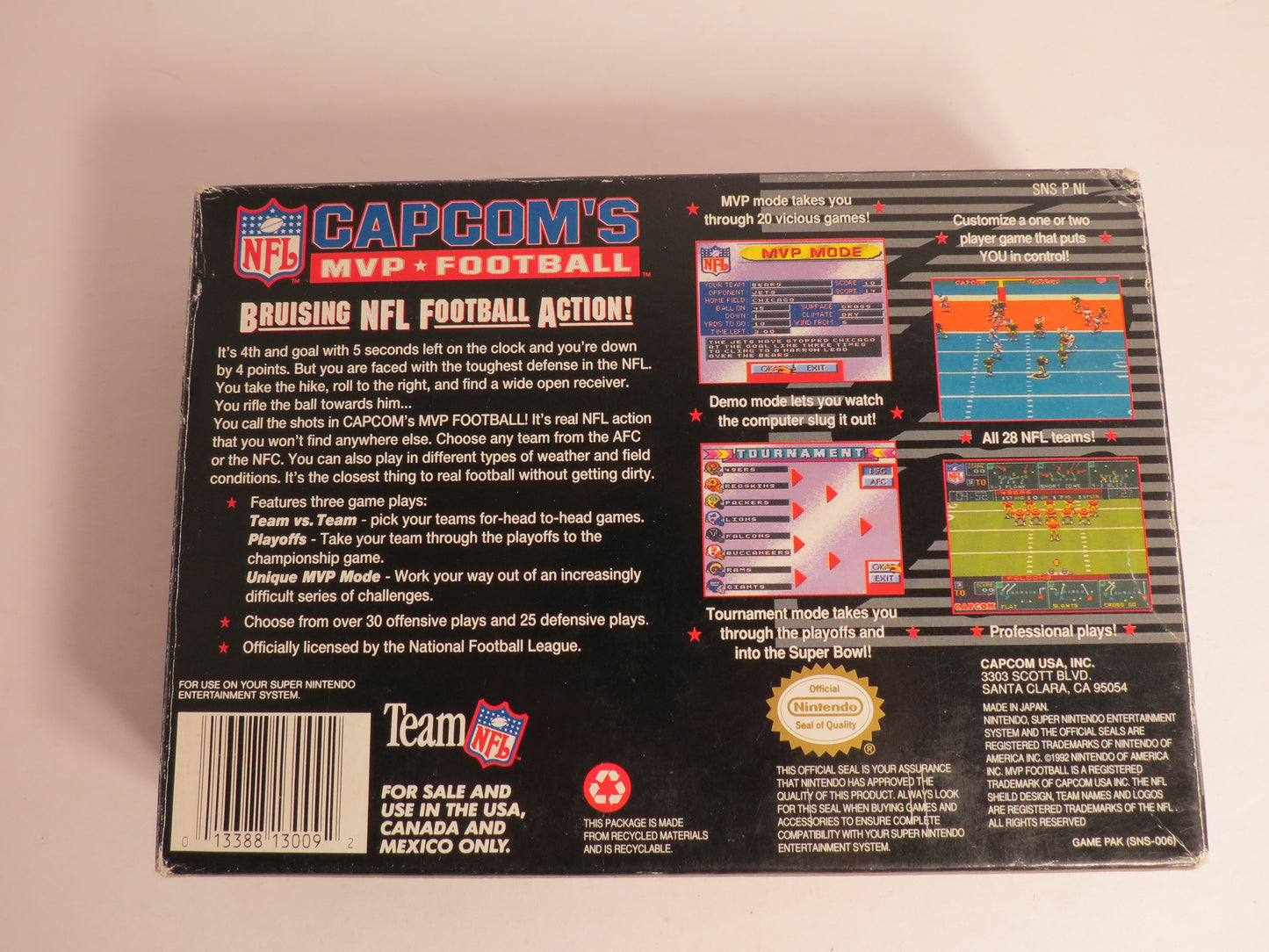 Capcom's MVP Football NFL Super Nintendo SNES Game CIB Complete