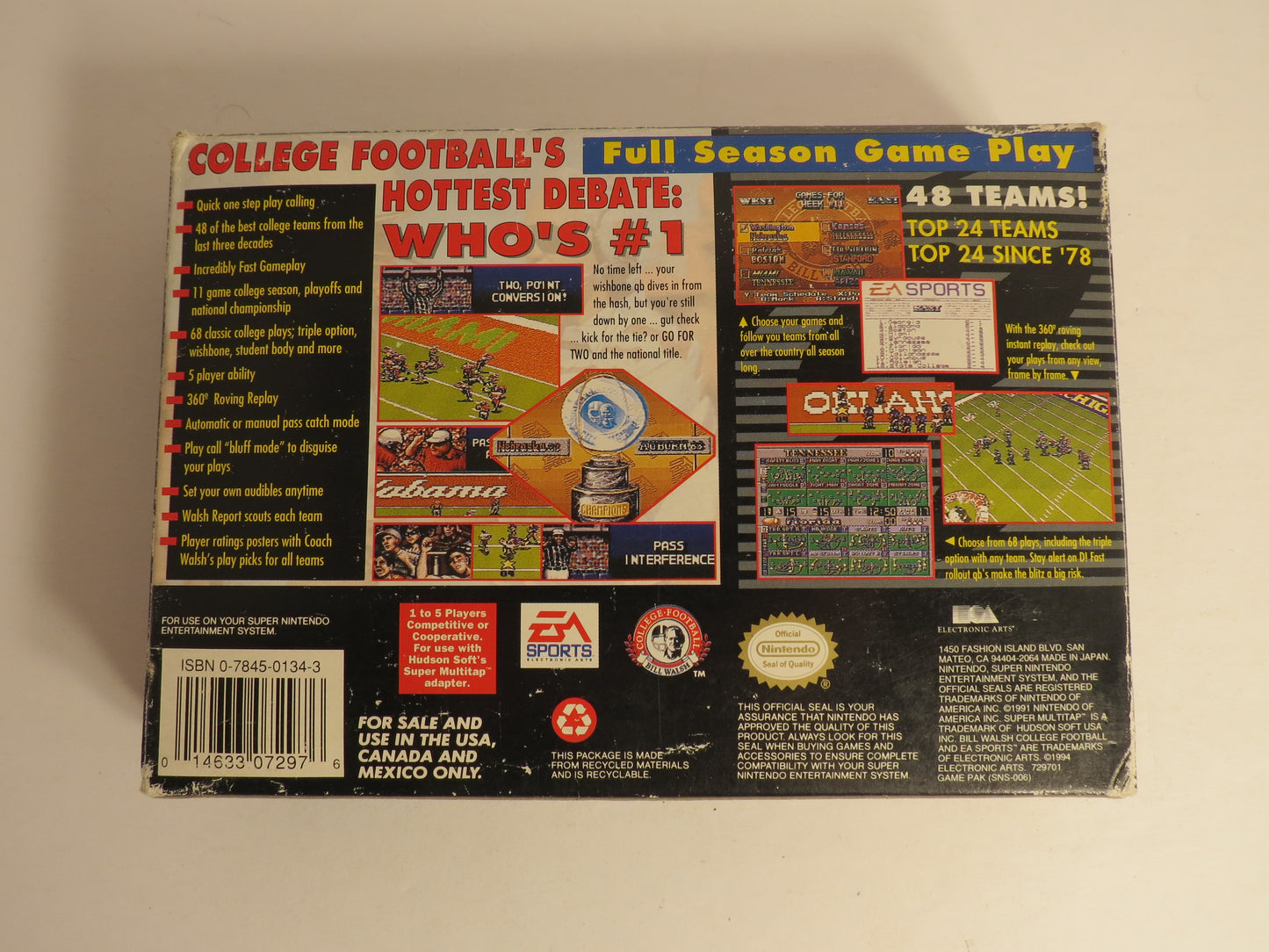 Bill Walsh College Football Super Nintendo SNES Game CIB Complete