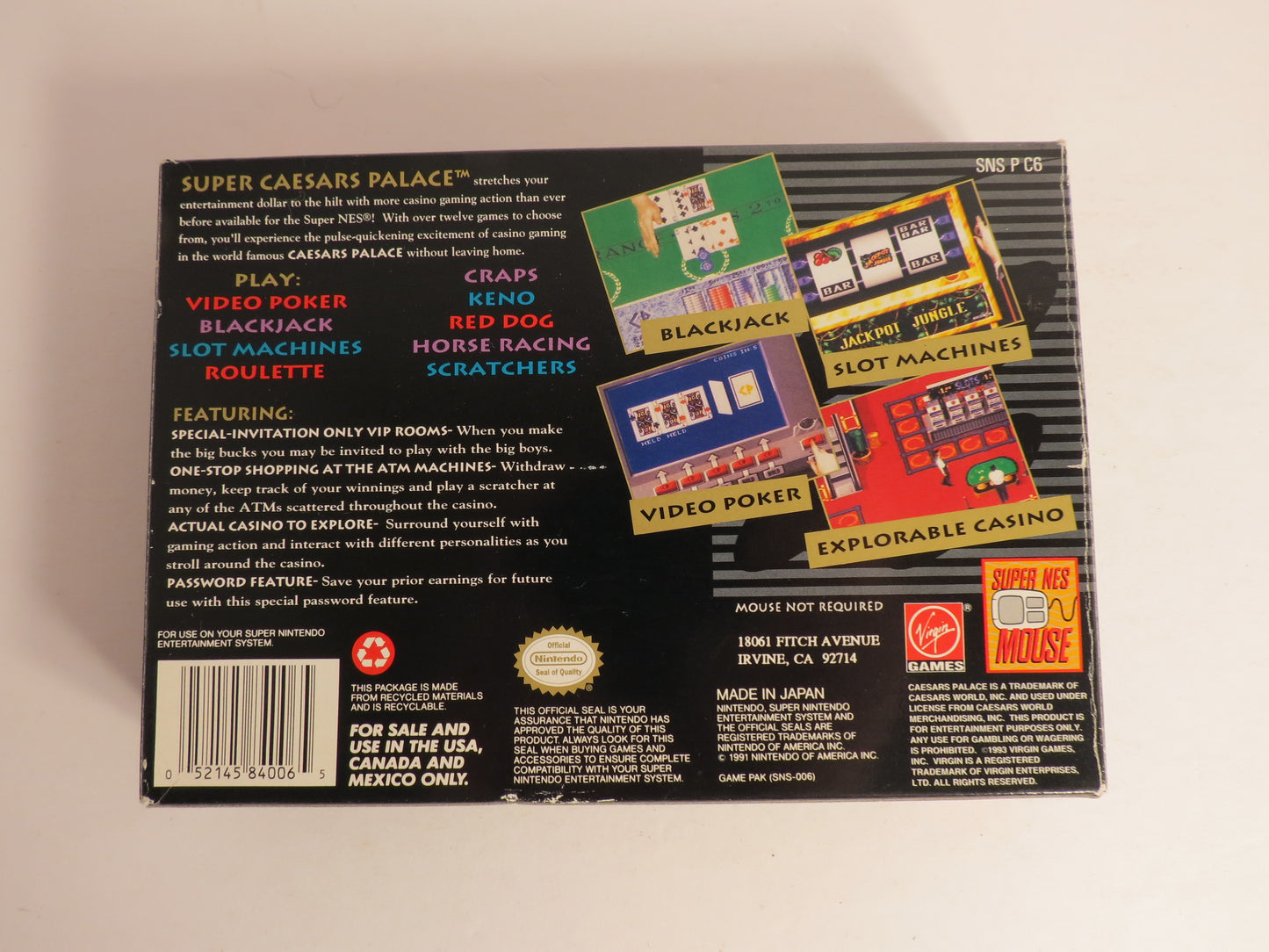 Super Caesars Palace Super Nintendo SNES Game CIB Complete