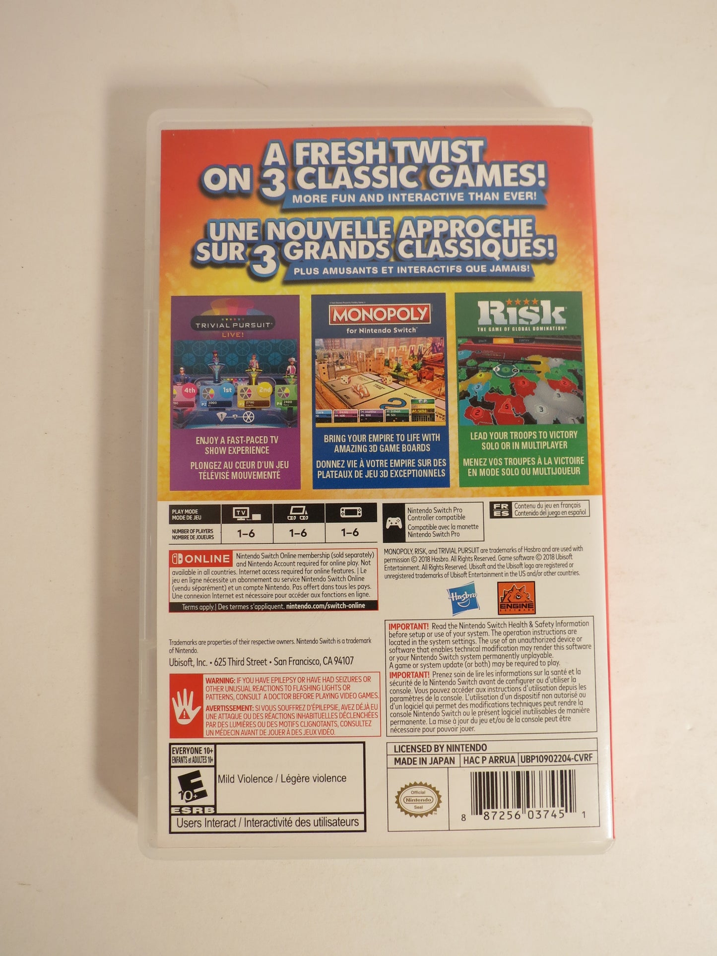 Hasbro Game Night Monopoly Risk Trivial Pursuit Nintendo Switch Game CB