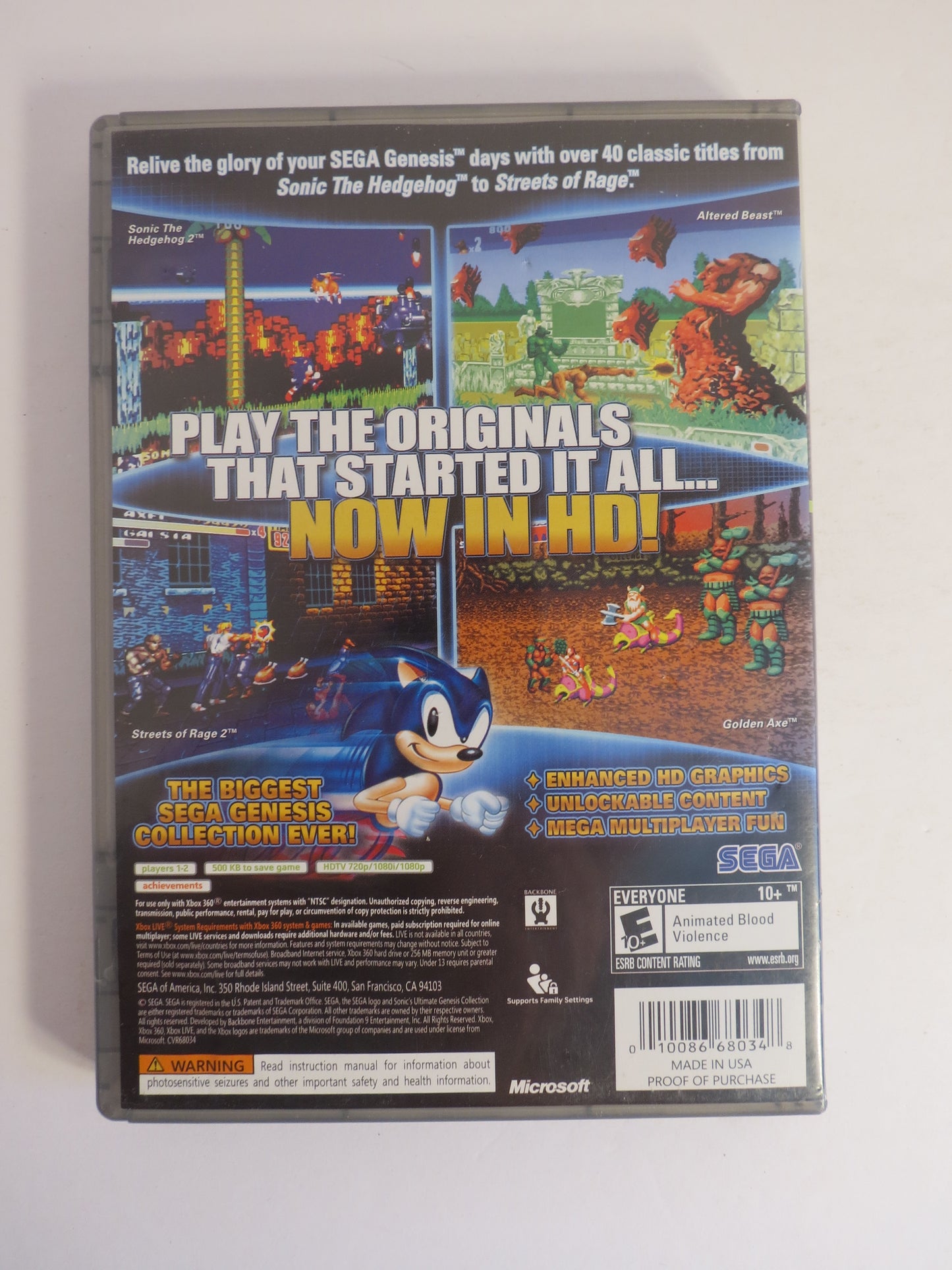 Sonic's Ultimate Genesis Collection Platinum Hits Xbox 360 Game CIB