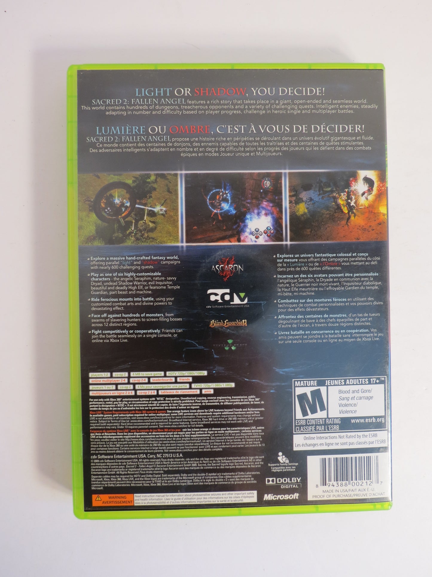 Sacred 2: Fallen Angel Xbox 360 Game CIB
