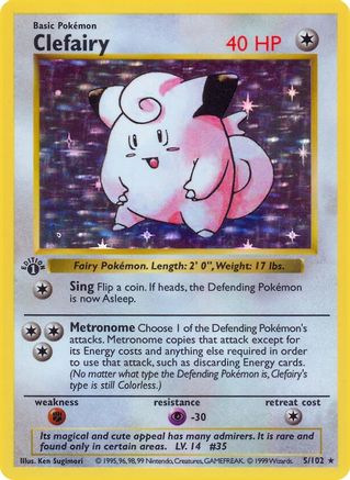 Clefairy 5 - Base Set Shadowless 1st Edition Holofoil