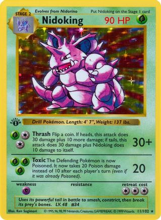 Nidoking 11 - Base Set Shadowless Unlimited Holofoil