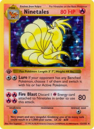 Ninetales 12 - Base Set Shadowless 1st Edition Holofoil