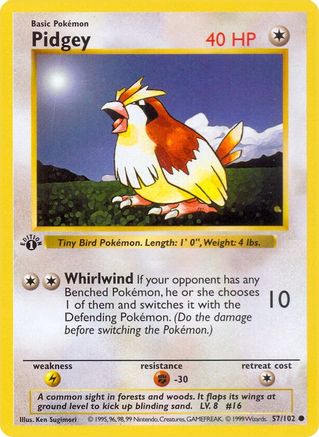 Pidgey 57 - Base Set Shadowless 1st Edition