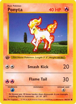 Ponyta 60 - Base Set Shadowless 1st Edition