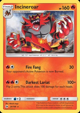 Incineroar 26/149 - SM Base Set Reverse Holofoil